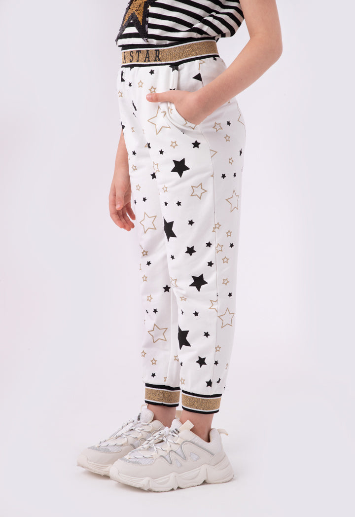 Lurex Flat Knit Rib Trim Printed Pants