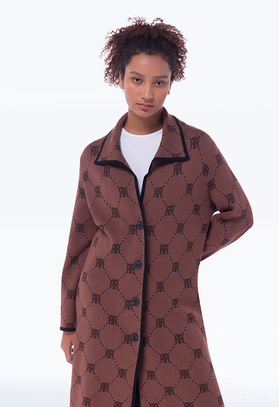 Multicolored Textured Patterned Monogram Long Coat Bisht