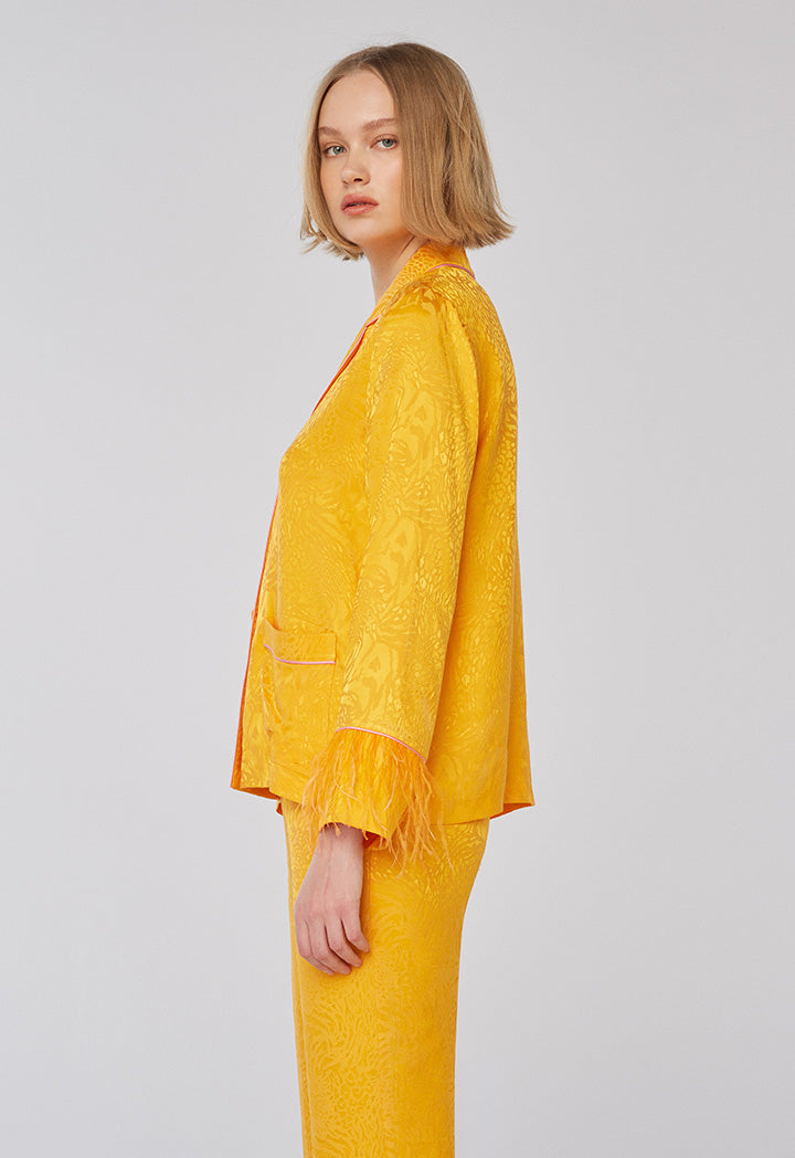 Orange Textured Fringe Sleeves Shirt