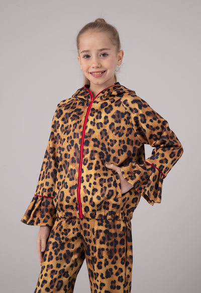 Mini Me Leopard Print Hoodie Jacket And Pants Set