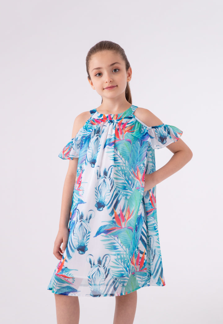 Cold Shoulder Printed Ruffle Dress