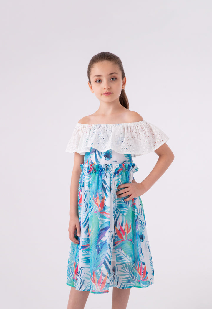 Printed Off Shoulder Ruffle Dress