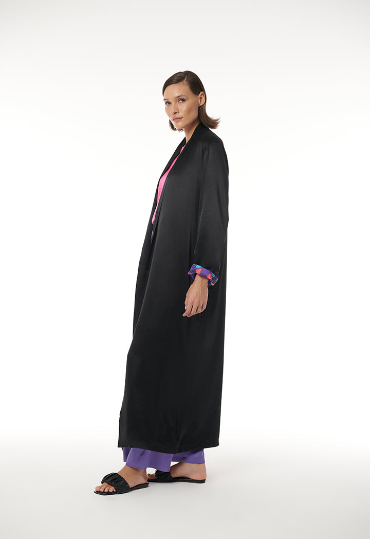 Printed Lining Solid Outer Maxi Open Abaya