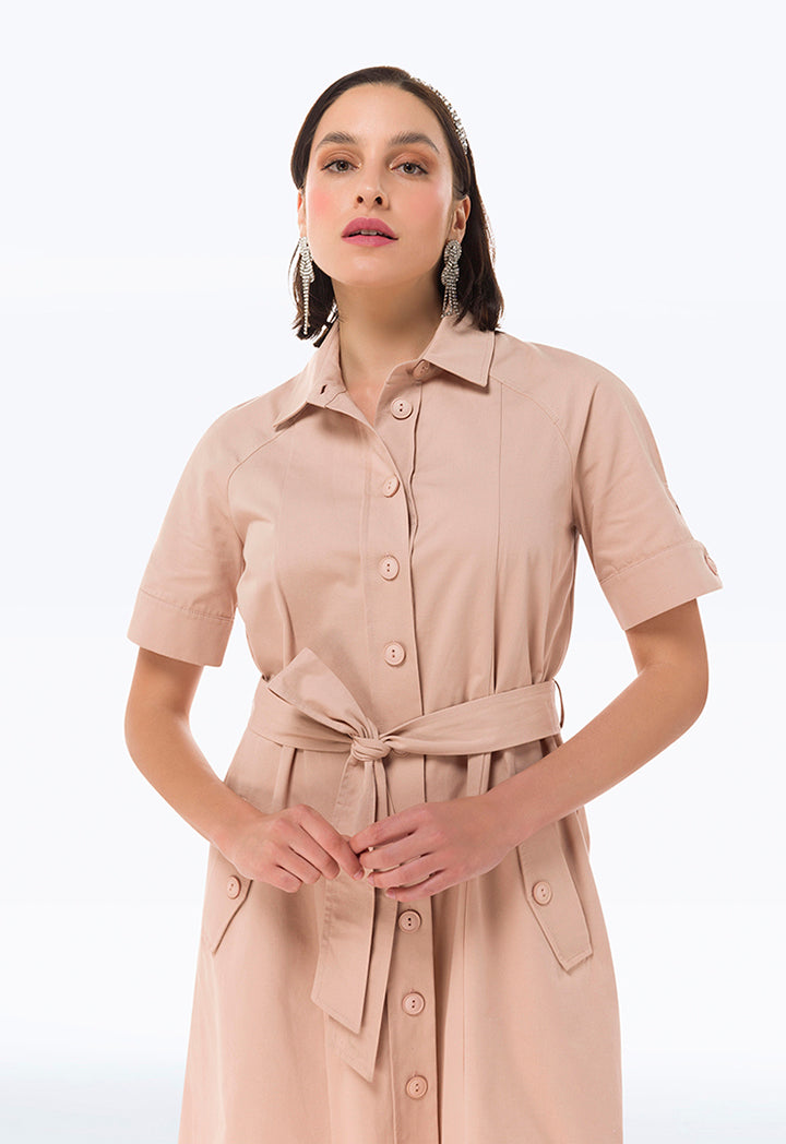 Classic Twill Solid Shirt Dress