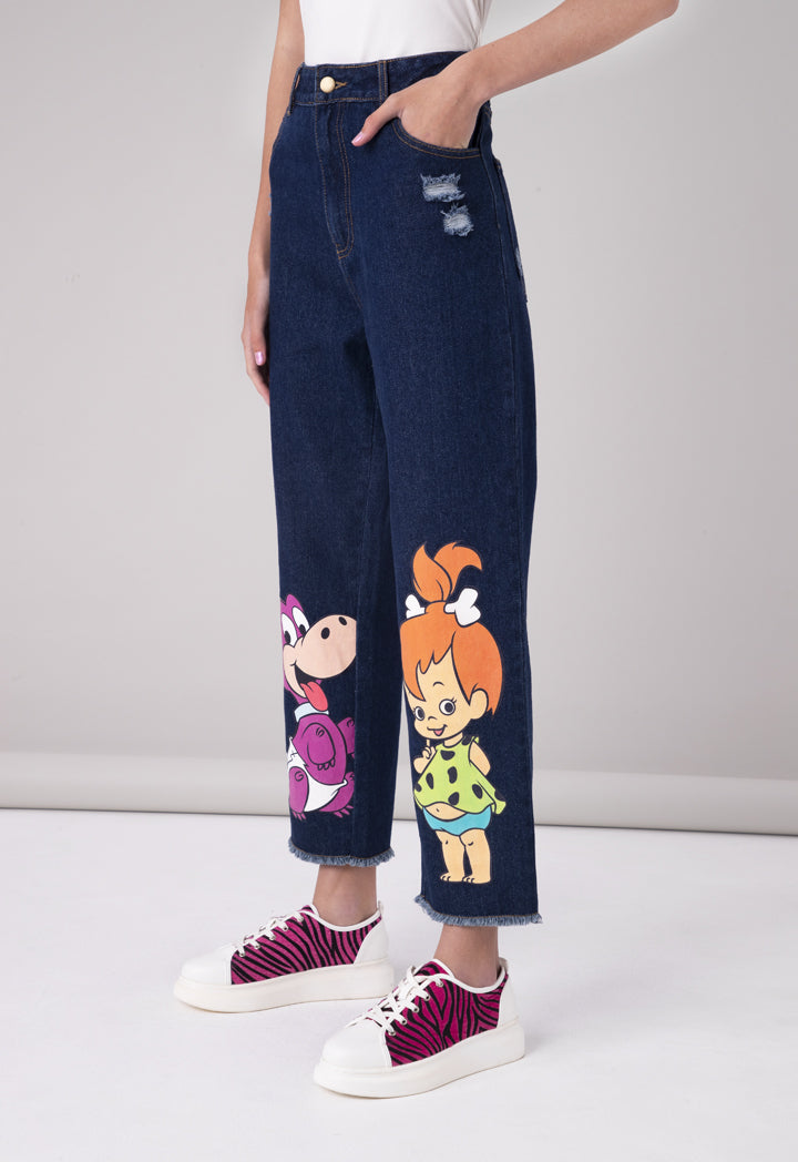 The Flintstones Dino And Pebbles Frayed Hem Denim Pants