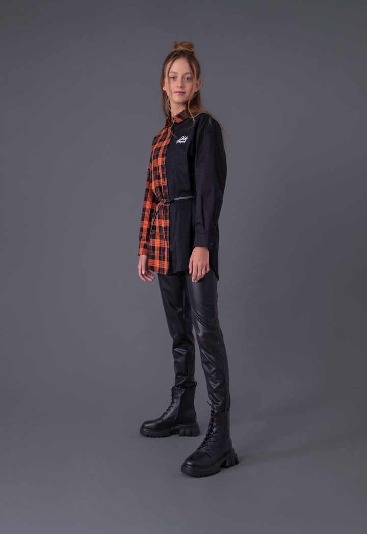 No Buckle Belted Split Collared Shirt
