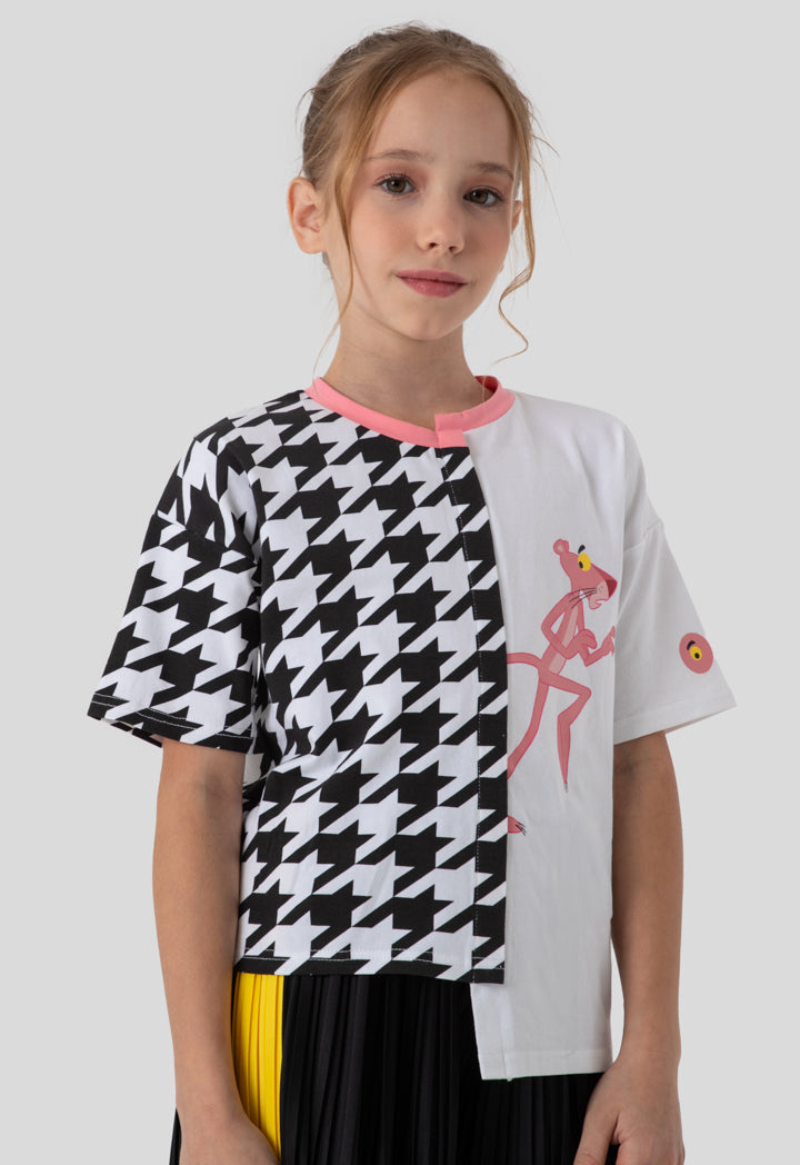 Pink Panther Houndstooth Print T-Shirt