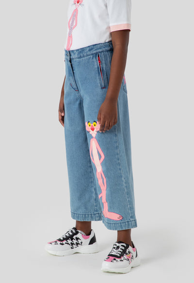 Pink Panther Zipper Pockets Denim Pants