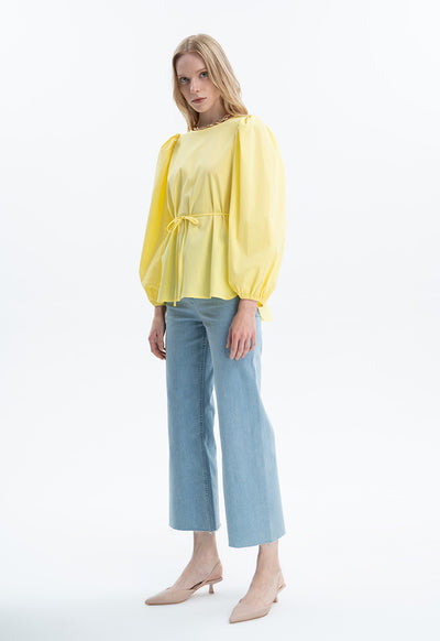 Rounded Hem Single Tone Blouse