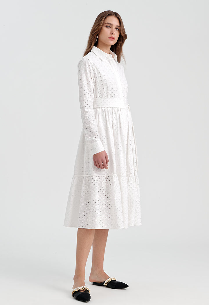 Solid Schiffli Shirt Dress