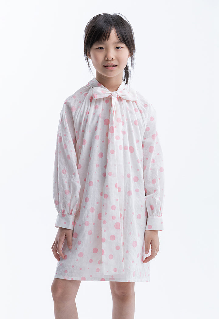 Polka Dots Printed Lantern Sleeves Cotton Blouse