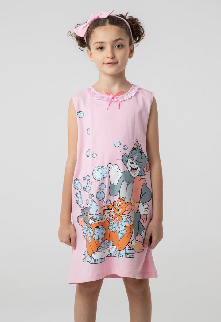 Tom & Jerry Cartoon Graphic Print Dress And Shorts Set