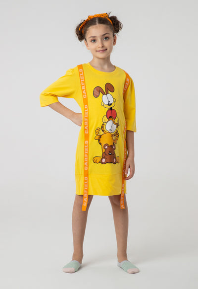 Garfield Printed T-Shirt Dress And Headband