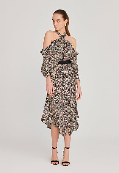 Cold Overlapped Shoulder Printed Dress