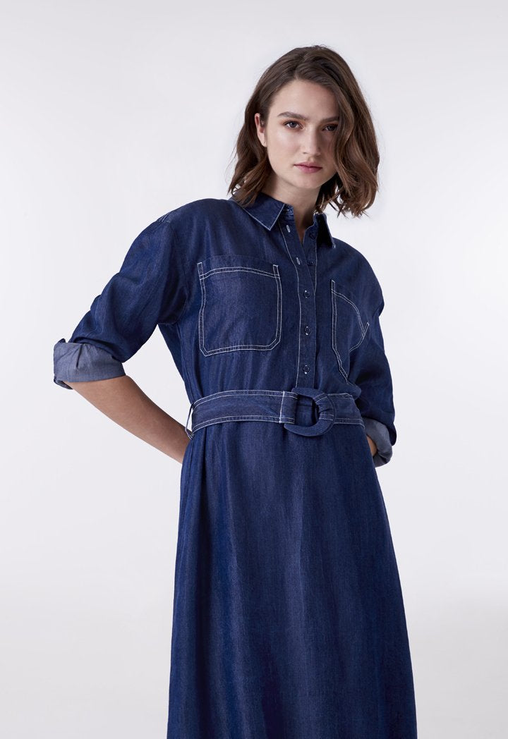 Dark Denim Belted Shirt Dress