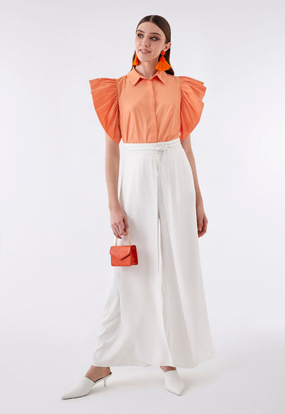 Orange Ruffle Sleeve Shirt