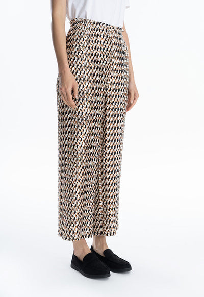 Rhombus Printed Pleated Straight Leg Trouser