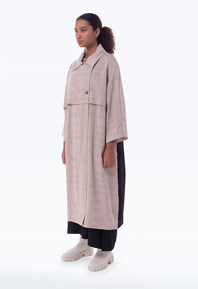 Dash Patterned Two Tone Maxi Coat