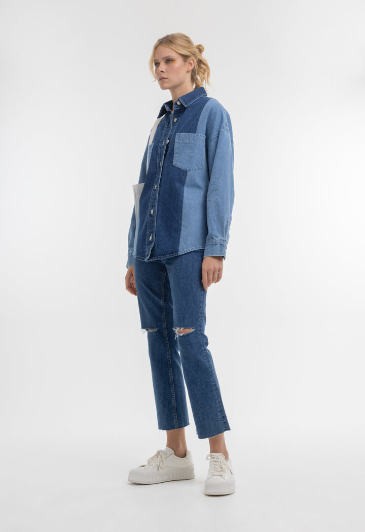 Contrast Denim Front Pocket Shirt