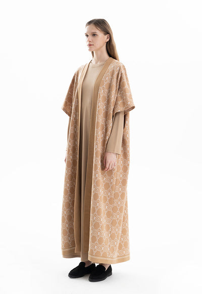 R Printed Pattern All Over Knitted Abaya