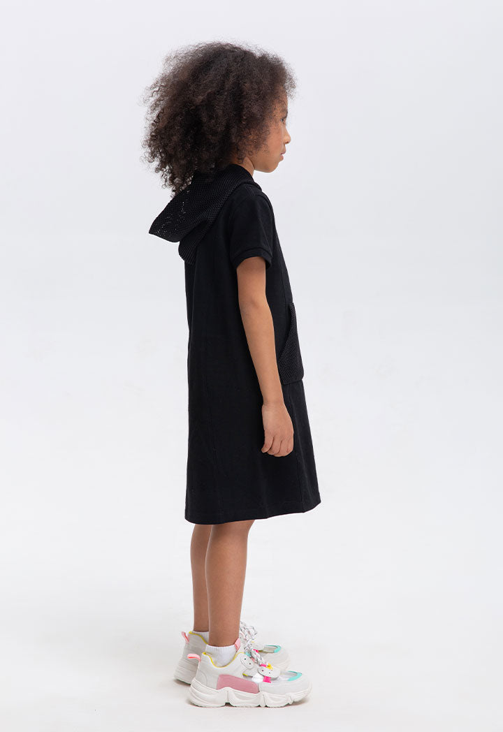 Mesh Hoodie And Kangaroo Pocket Pique Dress