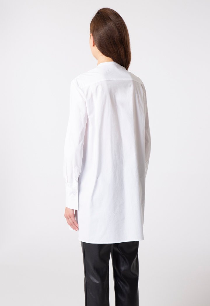 Poplin Wool Embroidered Long Shirt