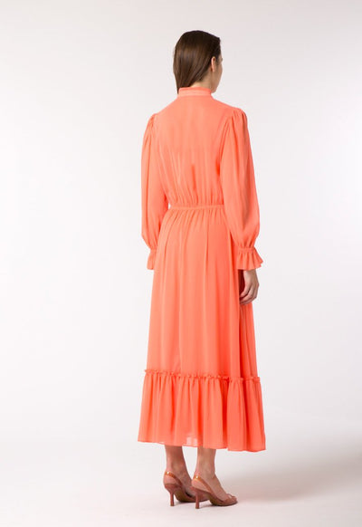 Ribbed Crepe Pleated Yoke Dress - Fresqa