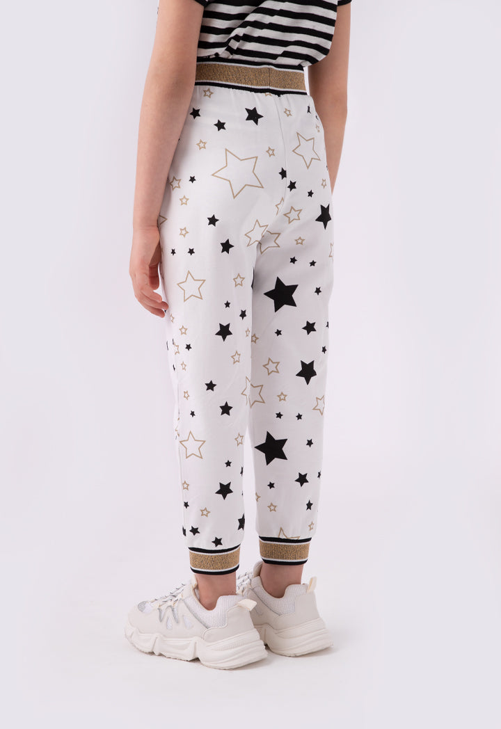 Lurex Flat Knit Rib Trim Printed Pants