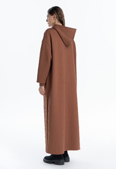 Letter Textured Solid Maxi Open Winter Bisht