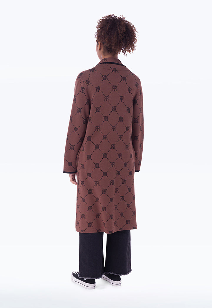 Multicolored Textured Patterned Monogram Long Coat Bisht