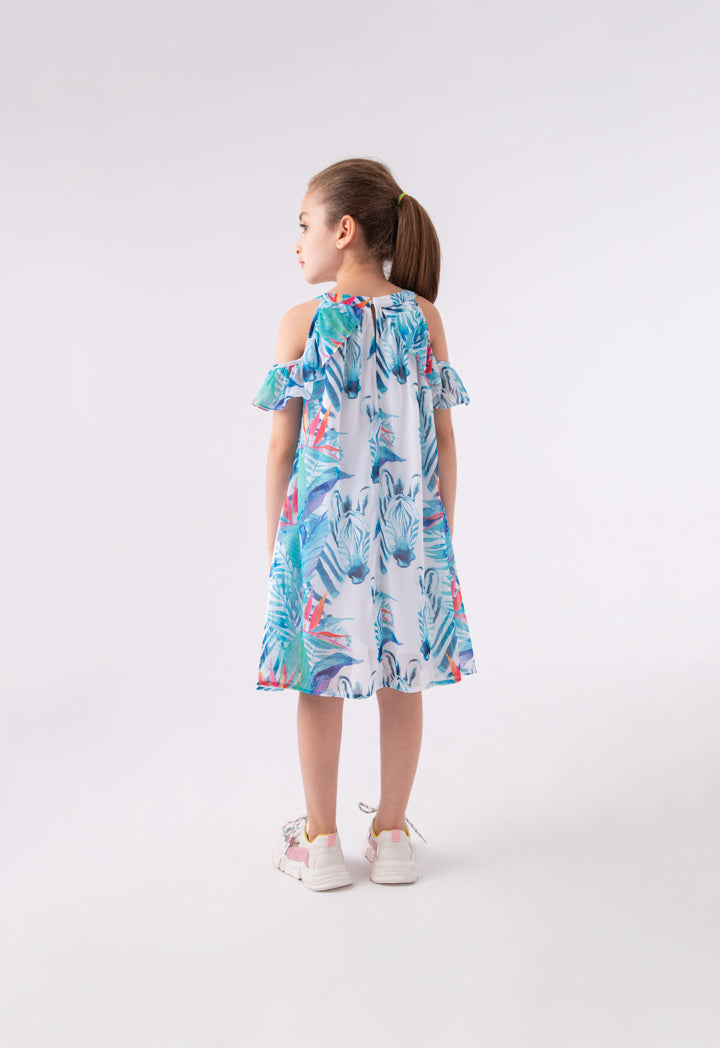 Cold Shoulder Printed Ruffle Dress