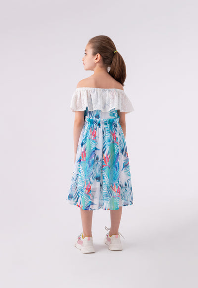 Printed Off Shoulder Ruffle Dress