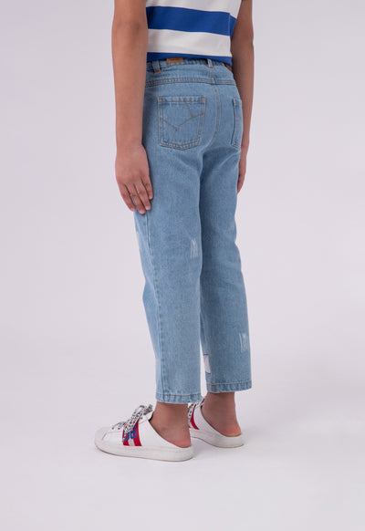 Space Jam Rubber Print Scratch Denim Pants