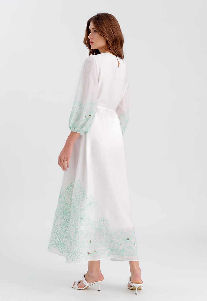 Contrast Embroidered Maxi Dress