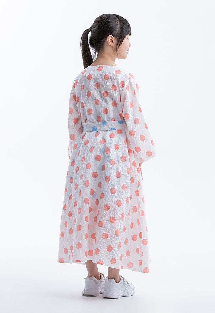 Polka Dot Printed Inner Dress With Kimono Set