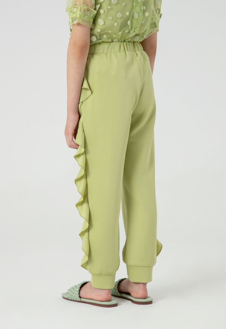 Plain High Rise Side Ruffle Cuff Neoprene Pants