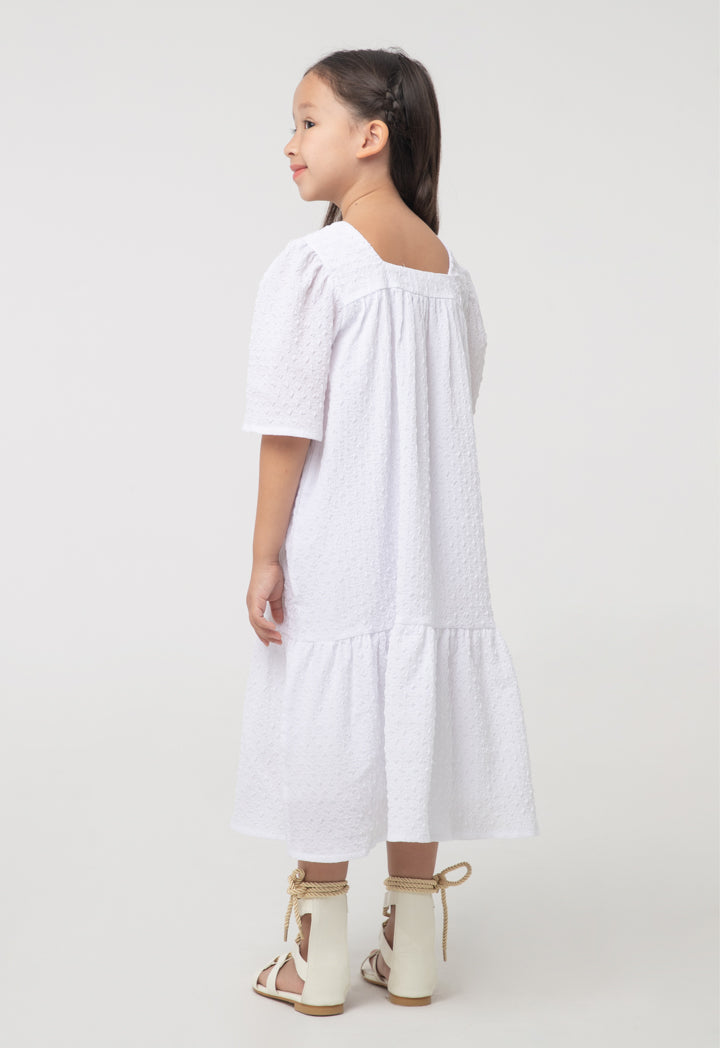 Flare Textured Fabric Puff Sleeves Dress