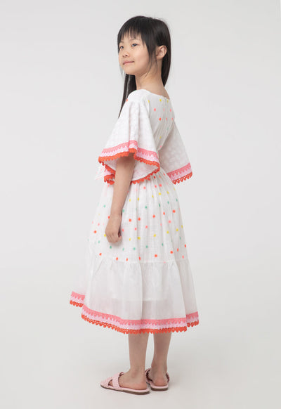 Lace Trim Butterfly Sleeves Embroidered Dress