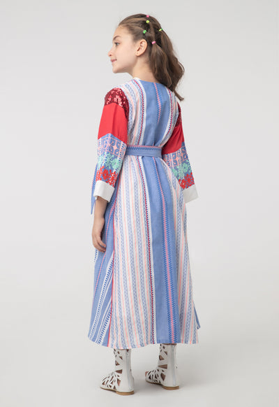 Geometric Stripes Embroidered Long Jacket Sets