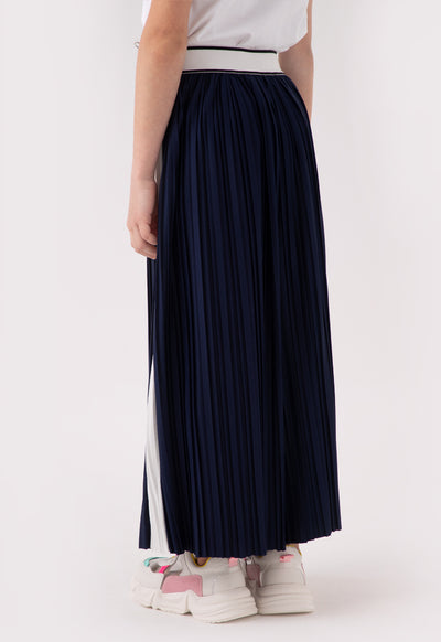 Stripe Edge Exposed Elastic Waistband Pleated Culottes