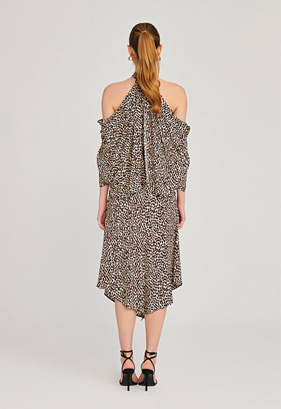 Cold Overlapped Shoulder Printed Dress