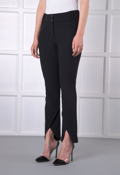 Black Overlap Cuff Pants