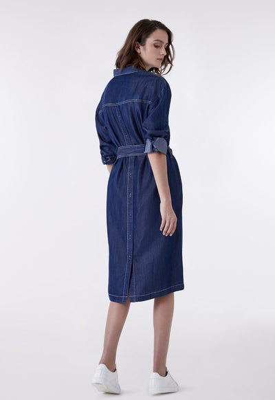 Dark Denim Belted Shirt Dress