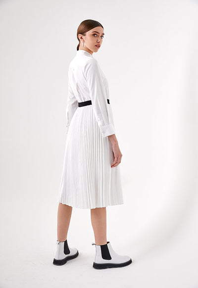 Pleated Wrap Overlay Shirt Dress