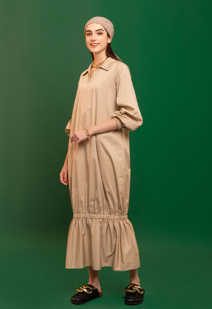 Elastic Gathered Maxi Dress