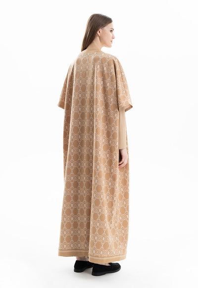 R Printed Pattern All Over Knitted Abaya