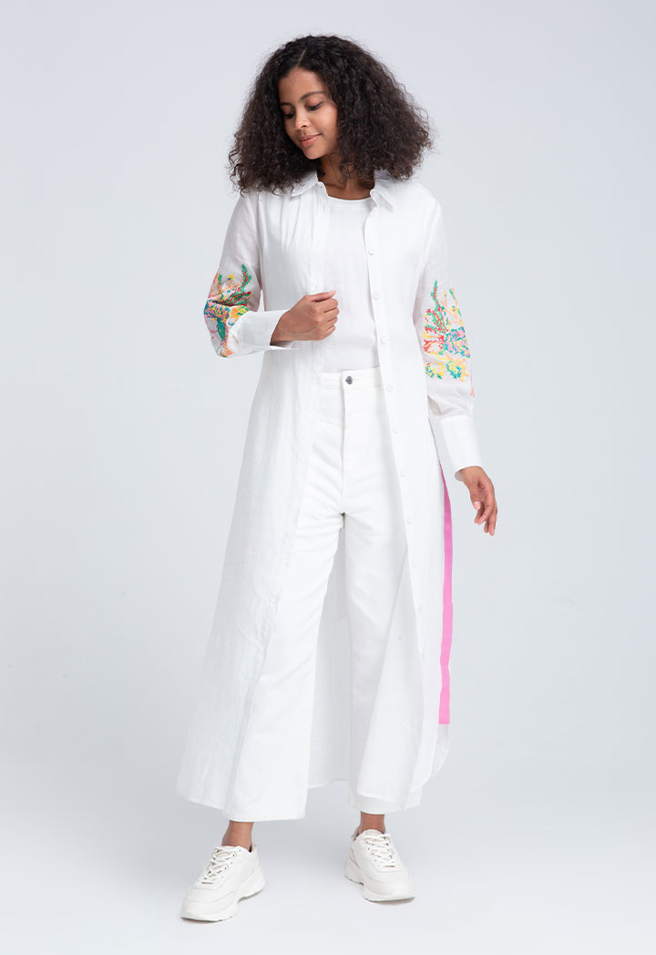 Shirt Collar Embroidered Dress