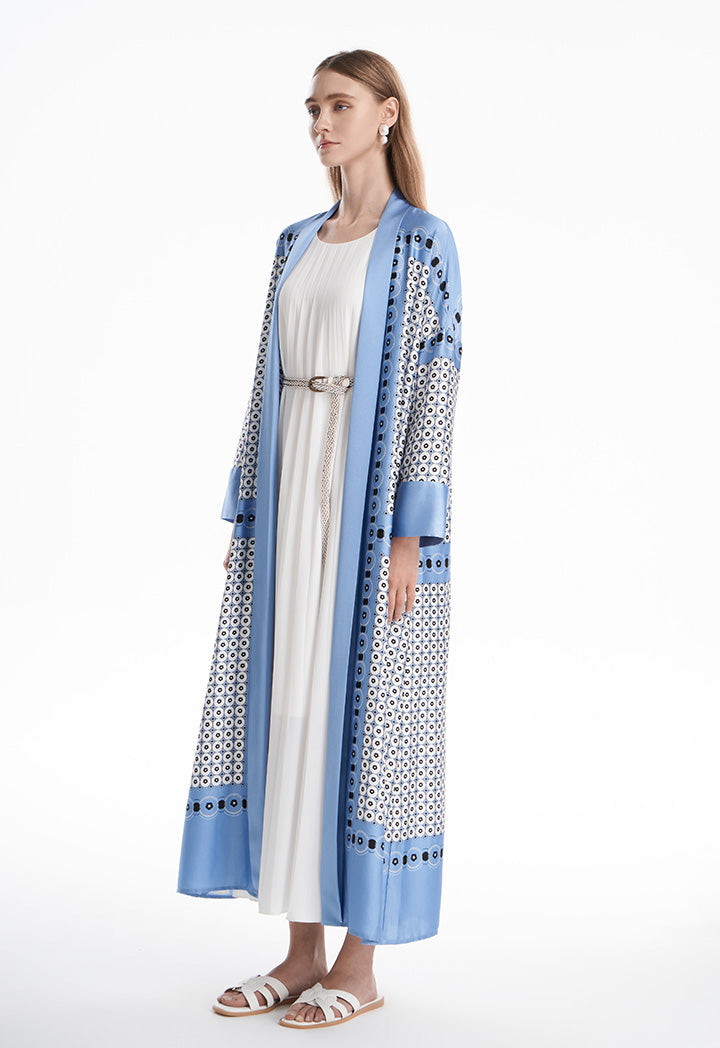 Circle All Over Patterned Multicolored Maxi Open Abaya