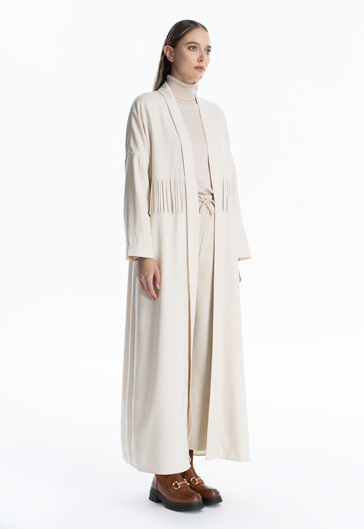 Fringed Middle Solid Maxi Open Abaya