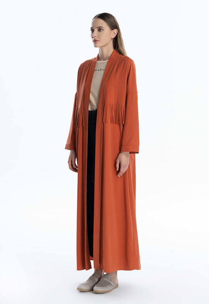 Fringed Middle Solid Maxi Open Abaya